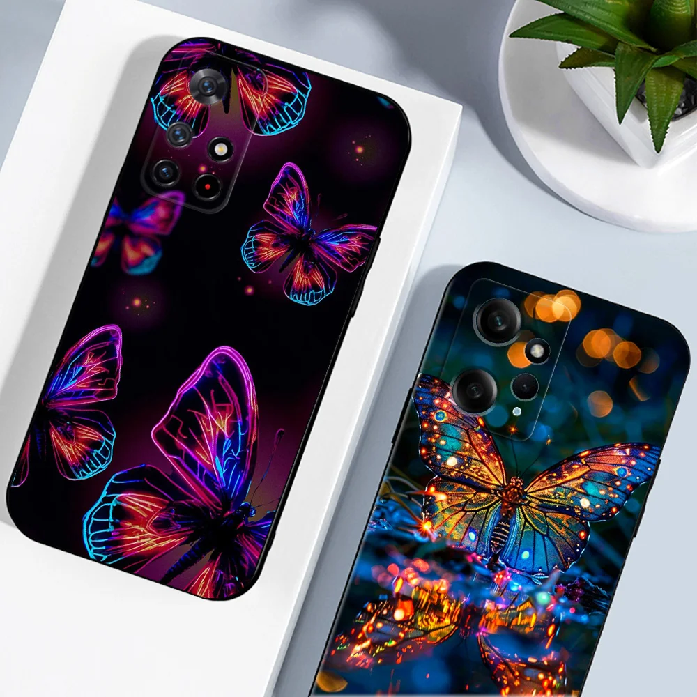 Черный чехол из ТПУ для Xiaomi 14 13 13T pro lite Redmi 13C 12R note POCO X6 PRO M6, чехол для телефона Butterfly Art