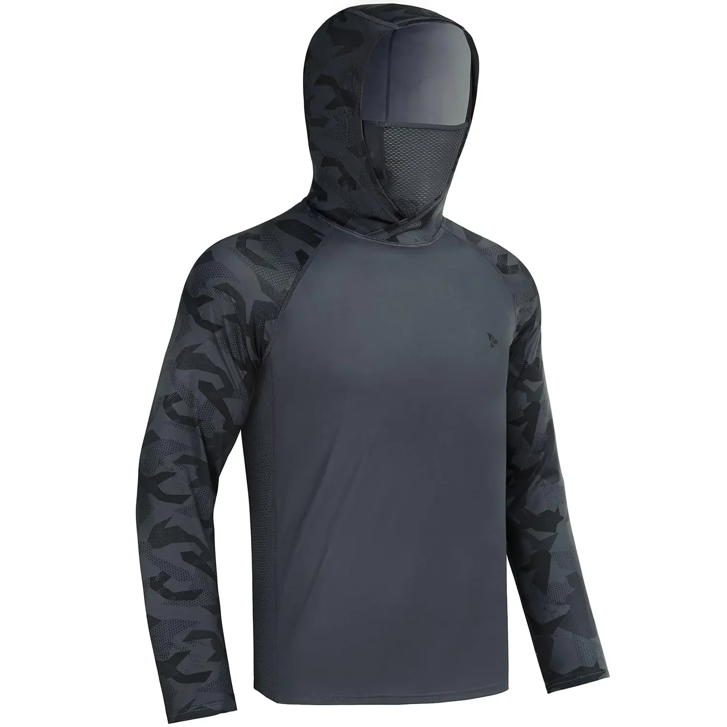 Men Sunscreen Long Sleeve Fishing Hiking Shirt With Mask UV Neck Gaiter Hoodie Quick Dry Breathable Outdoor Angling Wear
