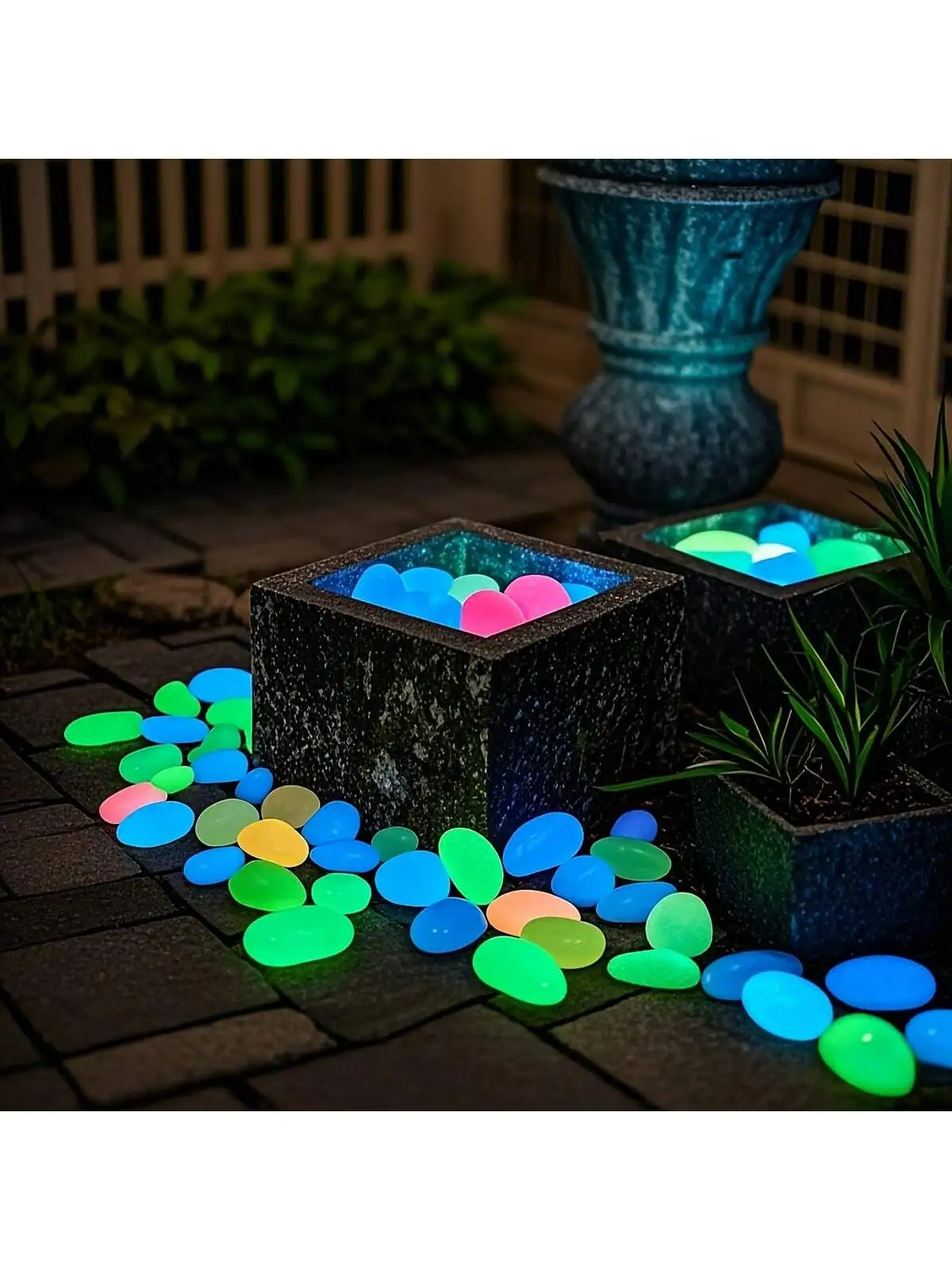 200 pieces of artificial resin decorative stones, which absorb light like mysterious messengers by day