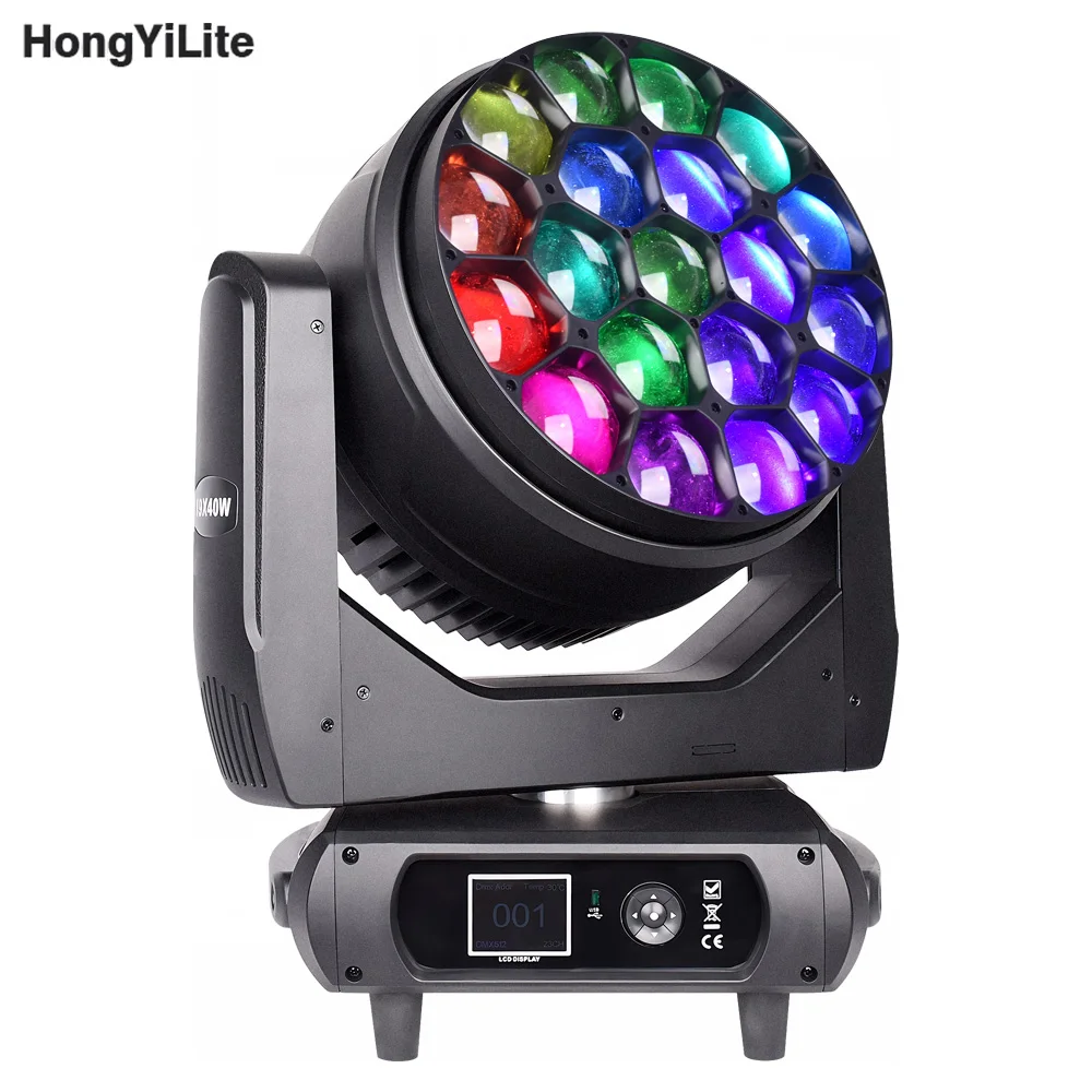 

HongYiLite 19X40W Moving Head DJ lights Light Big Bees Eyes Zoom Wash Beam DMX Sound Activated Stage Lighting For Disco Party