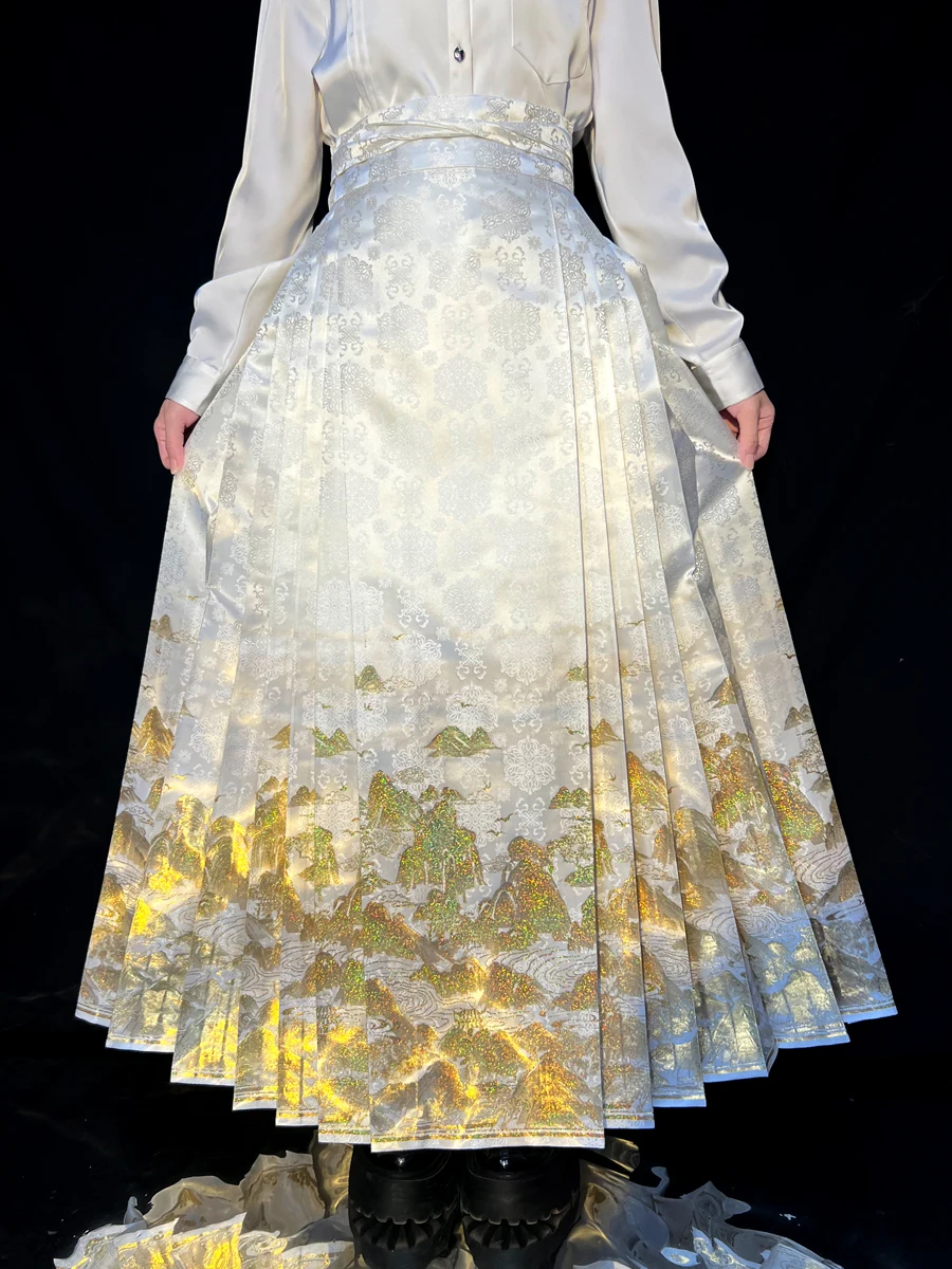 

Оригинальная новая китайская юбка для лица Hanfu Ma Zhi Jin Ming Dynas, национальная юбка трапециевидной формы с высокой талией и рисунком Sle