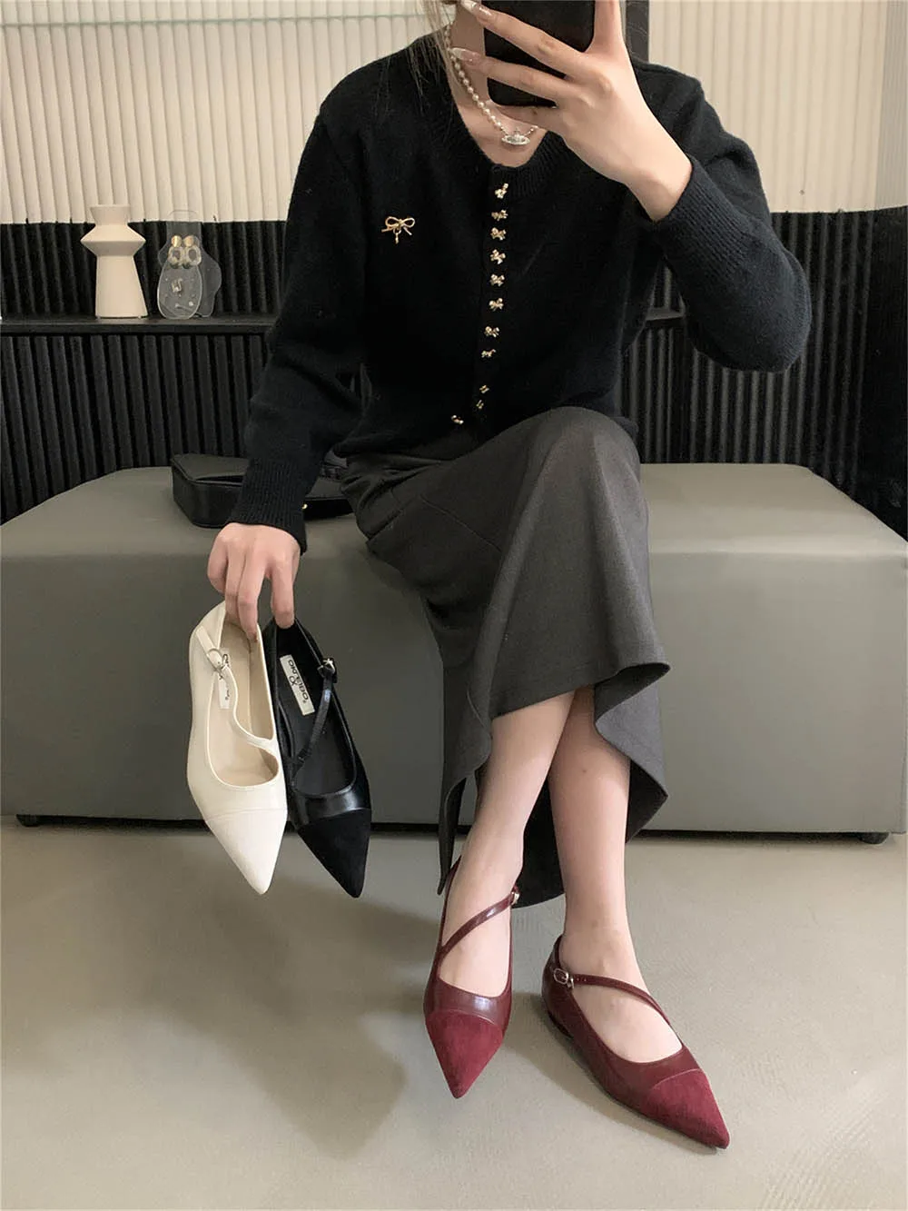 Ballet Dance Shoes Pointed Toe Women Flats Loafers 2024 New Arrivals Black Red White Belt Buckle Ladies Autumn Spring Dress Shoe