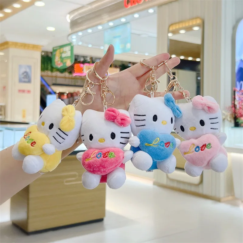 LLavero de muñeco de peluche Sanrio Hello Kitty, colgante Kawaii de dibujos animados, muñeca de peluche de gatito Heartfelt, mochila colgante, juguete para niña, 11cm, nuevo