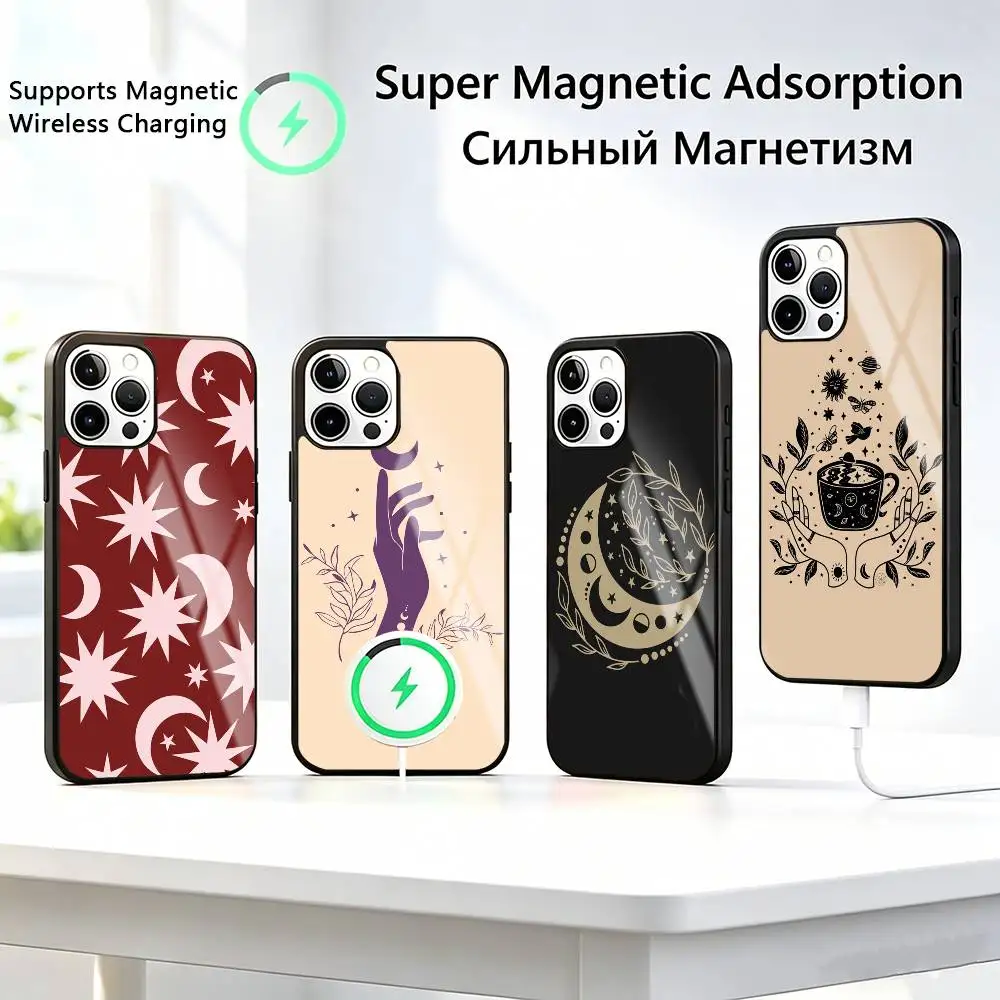

Flower-r Plant-t Moon Pattern Phone Case For iPhone17,16,15,14,13,12,11 Plus,Pro Supports Magnetic Wireless Charging