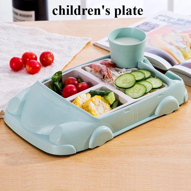 

Автомобильная тарелка из бамбукового волокна, подходящая для детского милого и забавного разделенного дизайна, набор посуды с героями мультфильмов, набор детского питания