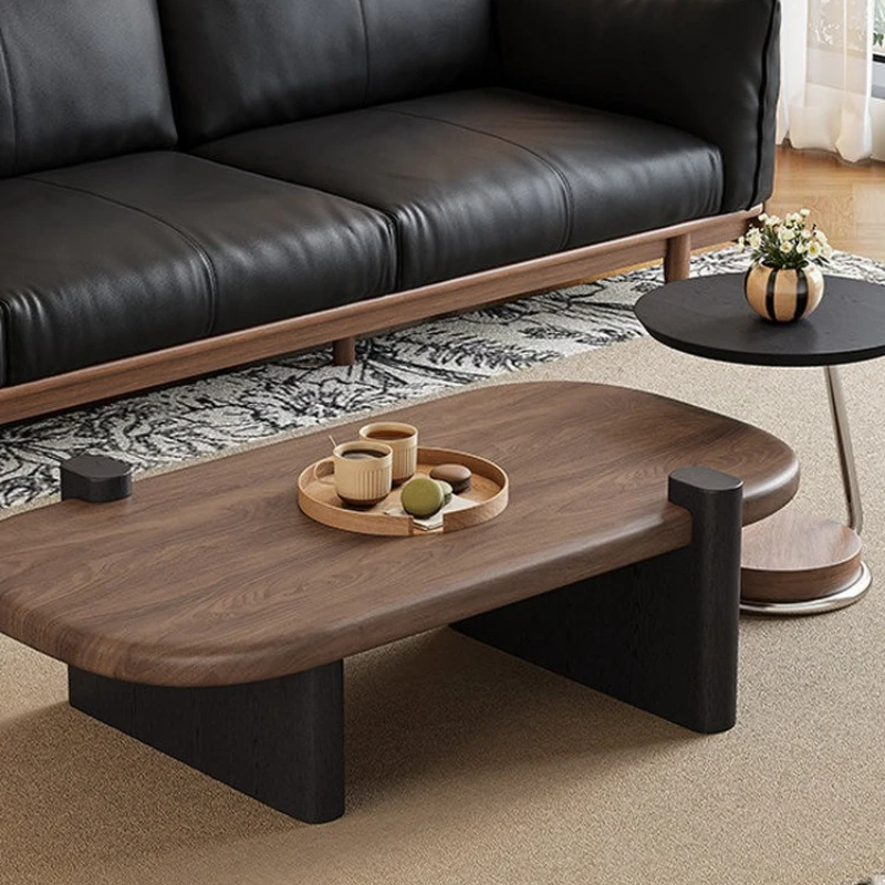 

Medieval style oval coffee table combination living room home designer creative retro wabi-sabi wind ash wood leather tea table