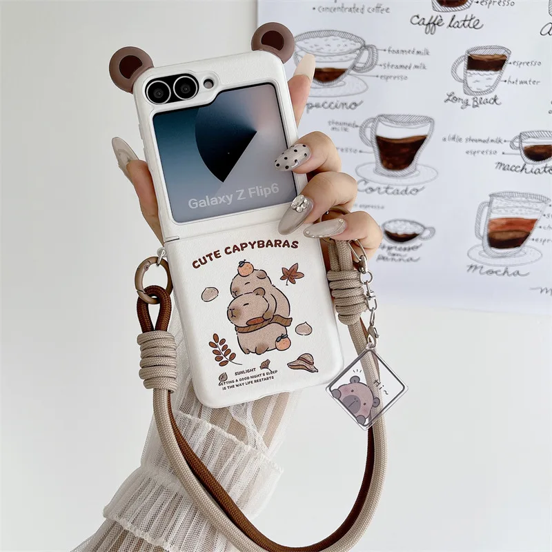 Capybara White Phone Case for Samsung Galaxy Z Flip 6 5 4 Protective Back Cover for ZFlip4 ZFlip5 ZFlip6 Case