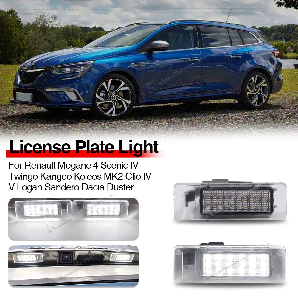 2pcs LED License Number Plate Light For Renault Megane 4 Scenic IV Twingo Kangoo Koleos MK2 Clio IV V Logan Sandero Dacia Duster