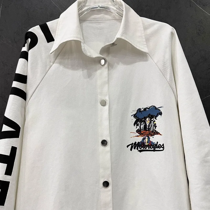Spring Summer New Casual Versatile Cartoon Denim Long-sleeved Shirt Jacket Women's Loose Leisure Medium And Long Top Blouse Coat