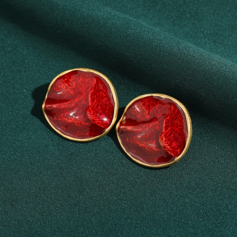 

Vintage Round Red Earrings For Women Gold Color Retro Luxury Jewelry Designers Brand Wedding Bridal Accessories 2026 New