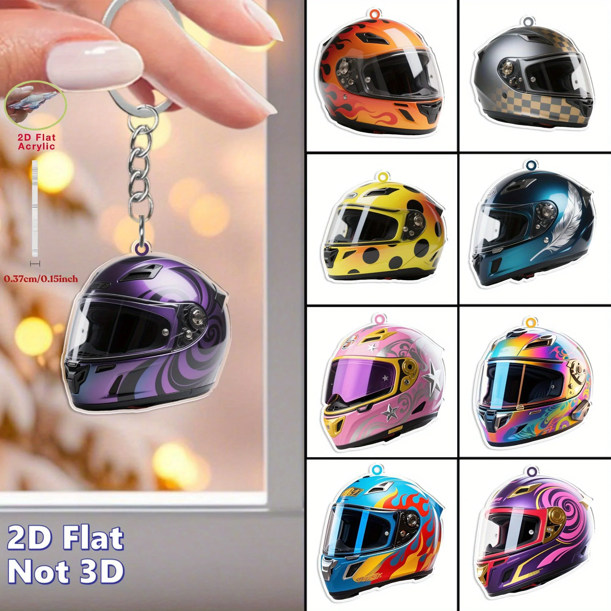 Colorful Moto Racing Helmet Keychain 3pcs/9pcs 2D Acrylic Pendant Vibrant Design Phone Bag Decor Gift for Motorcycle Enthusiasts