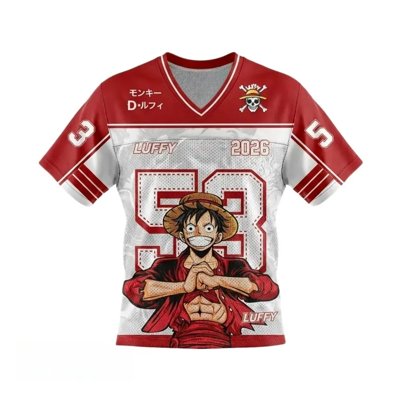 One Piece Straw Hat Luffy 2026 Number Mesh Jersey 3D All Over Print Breathable Shonen Harajuku Casual V Neck Tee