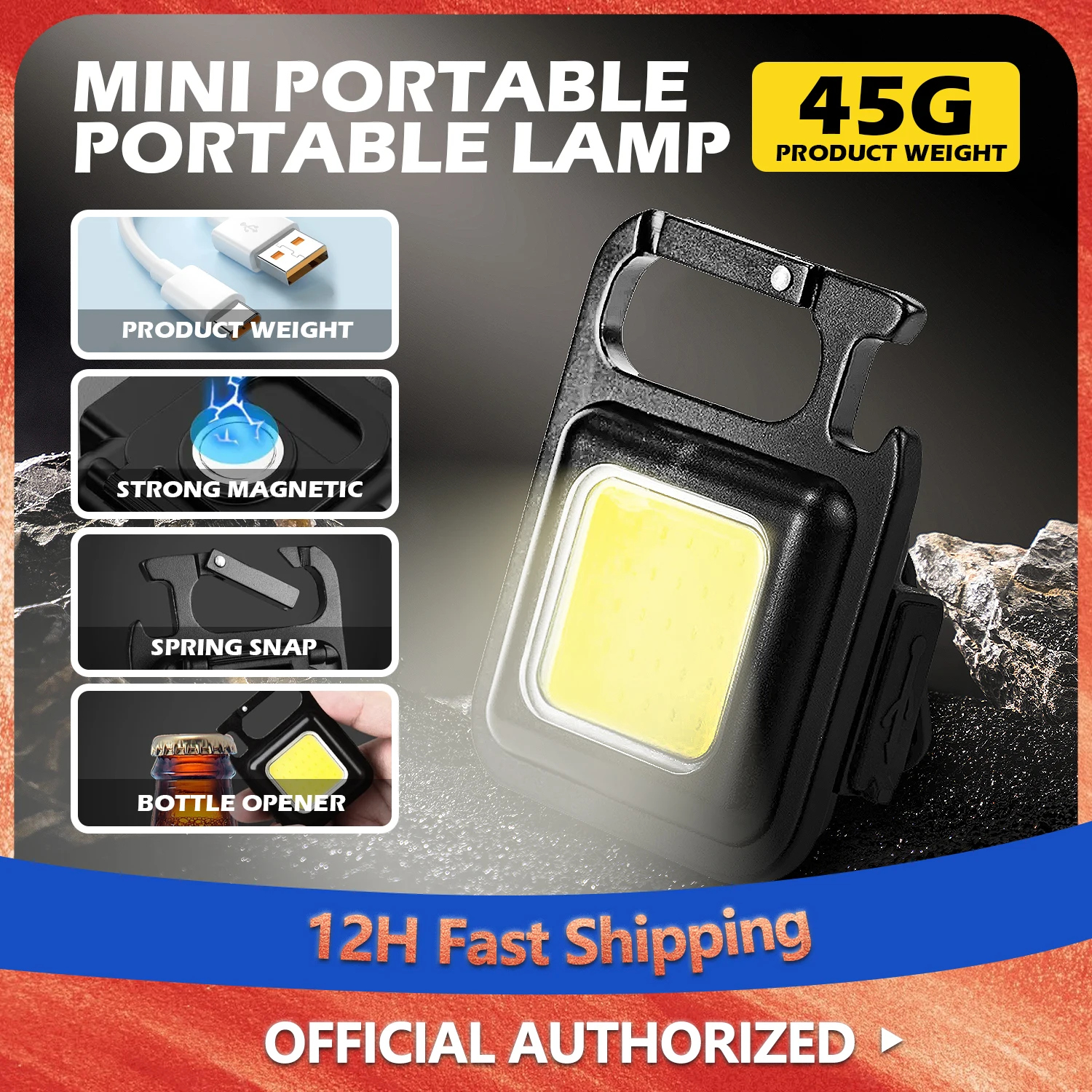 Multi-function portable Mini COB LED work light, pocket flashlight, chaveiros, outdoor camping USB charging bottle opener 500mAh