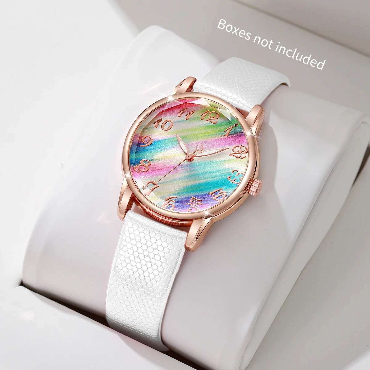 Reloj con correa de cuero de moda para Mujer, relojes de cuarzo con esfera árabe arcoíris informal, Reloj para Mujer (sin caja)