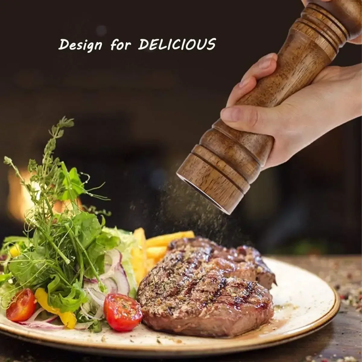 

2025 New 5 Inch/8 Inch Wooden Pepper Grinder Pepper Mill Coarseness Adjustable Peppermill Refillable Salt Mill Ceramic Grinding