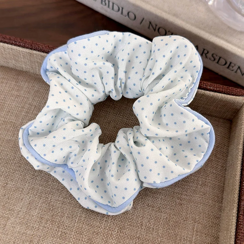 2024 Sea Blue Polka Dot Scrunchies Fashion Gilrs Floral Plaid Large Intestine Hair Ties Ropes Women Sweet Versatile Rubber Bands