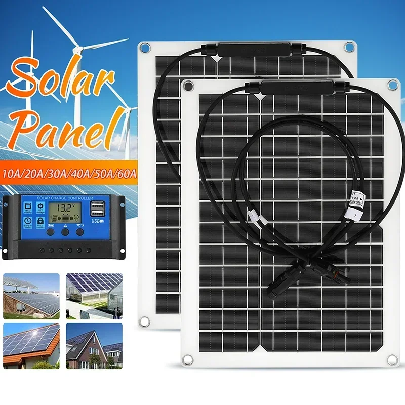 

30W-600W Flexible Solar Panel 12V Battery Charger Dual USB With 10A-100A Controller Solar Cells Power Bank for Phone Car Yacht