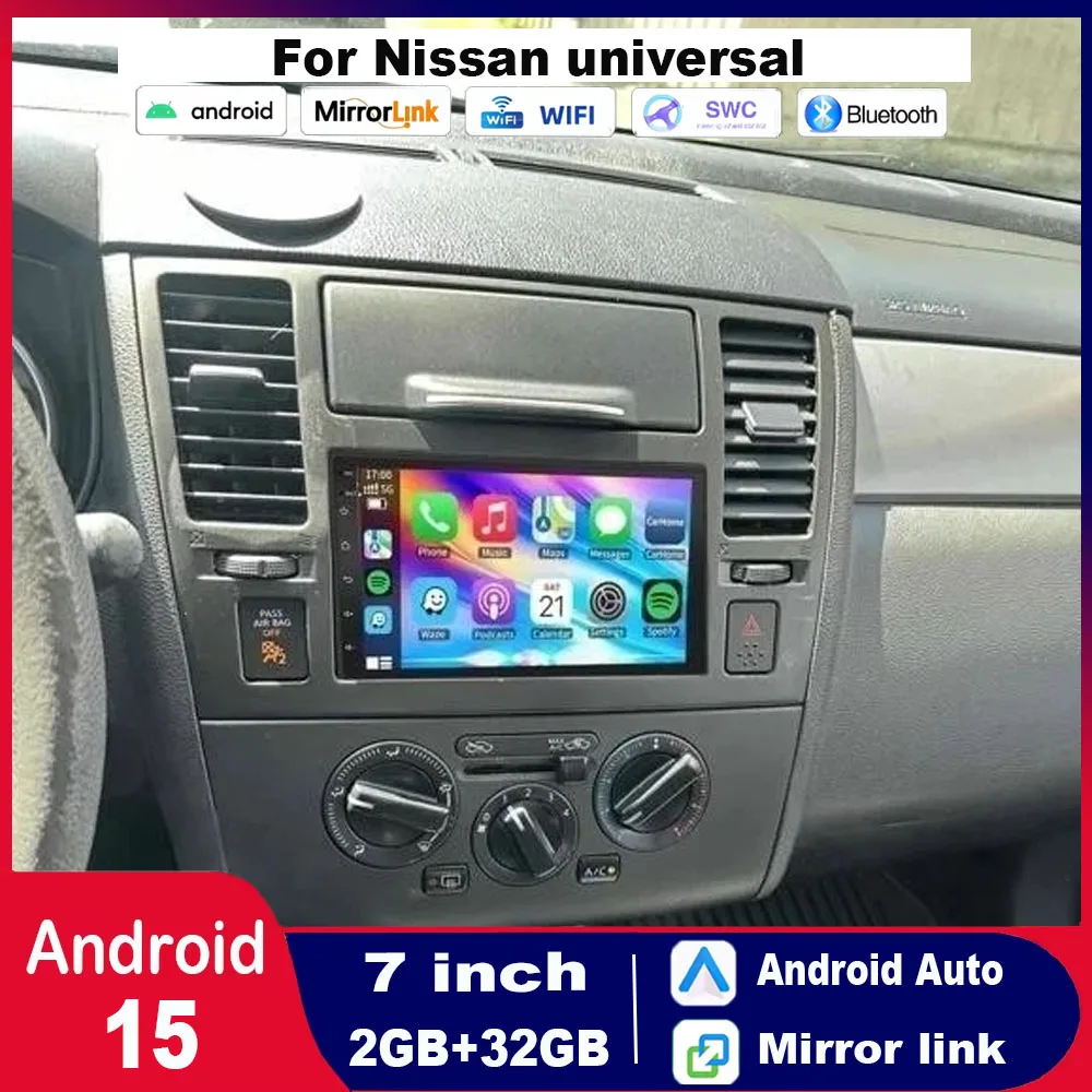 

7-inch 2+32G Android 13 car navigation Suitable for Nissan universal Low wiring with Carplay+Android auto+AHD camera+microphone