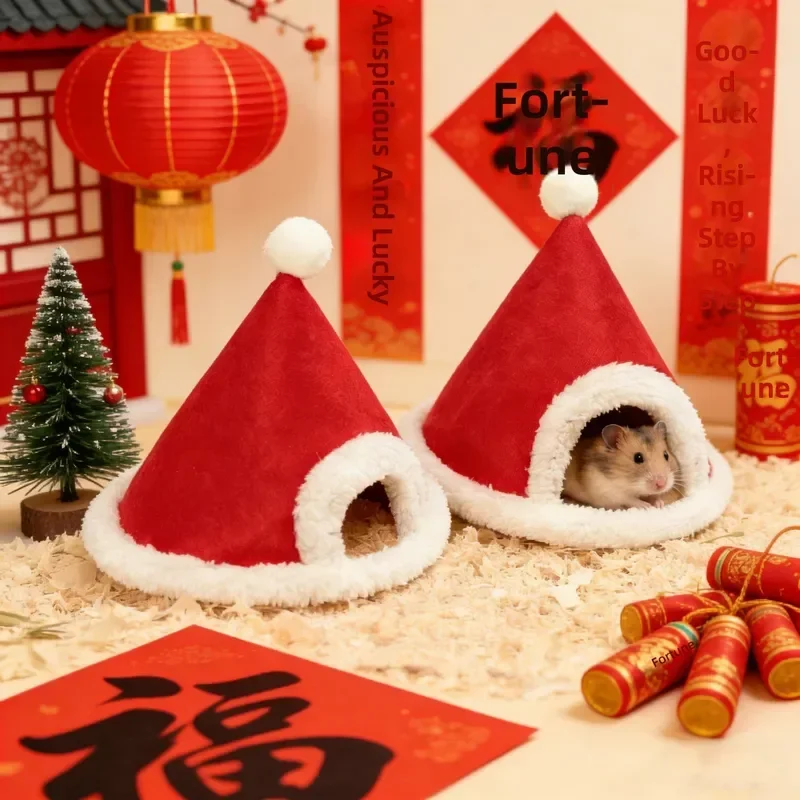 Christmas Hamster Nest for Small Pets Warm Cozy Cotton Hideout with Floral Branch Design for Guinea Pigs Rats and Dwarf