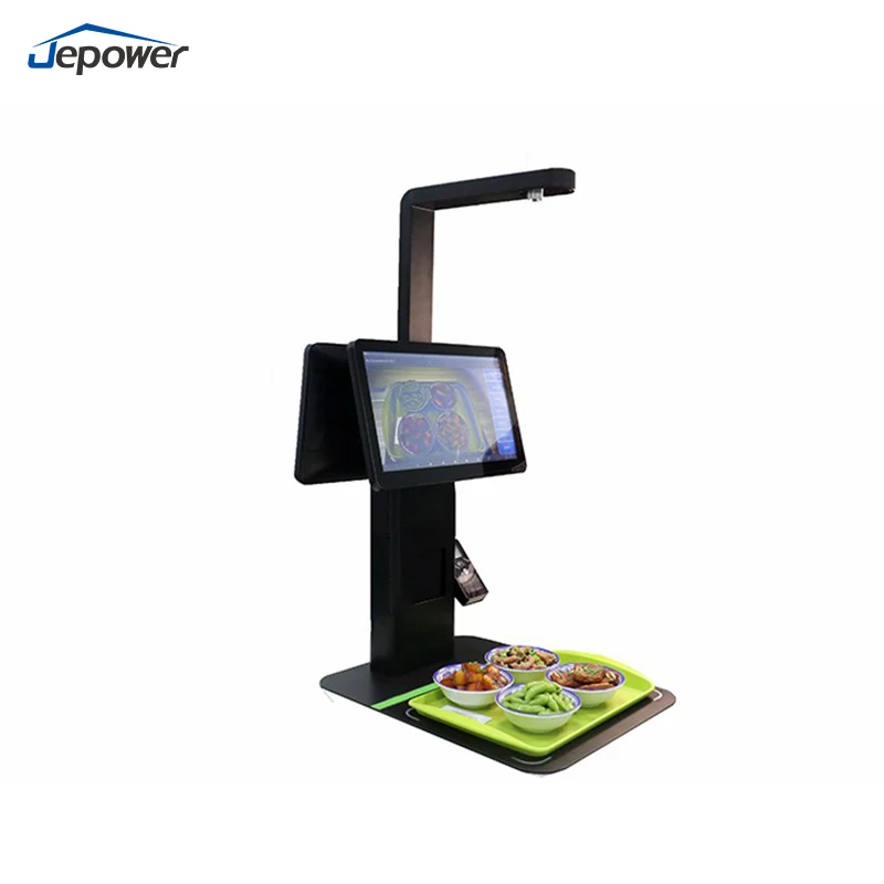 

JEPOWER AI Food Recognition Vision Touchless Checkout System Self Checkout Machine Kiosk with Auto Scale Barcode Scanner Kiosk