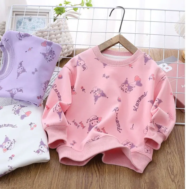 

Cute Girl Kuromi Kids Hoodies Kawaii Cinnamoroll Pullover Round Neck Sweatshirts Cartoons Children Casual Kids Clothes Gift