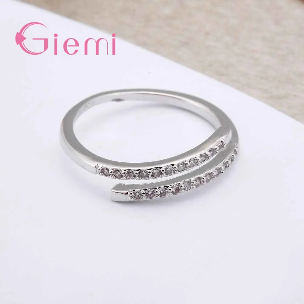 Beautiful Clear Crystal Adjustable Ring Fashion 925 Sterling Silver Wedding Jewelry Lovers Gift Wholesale