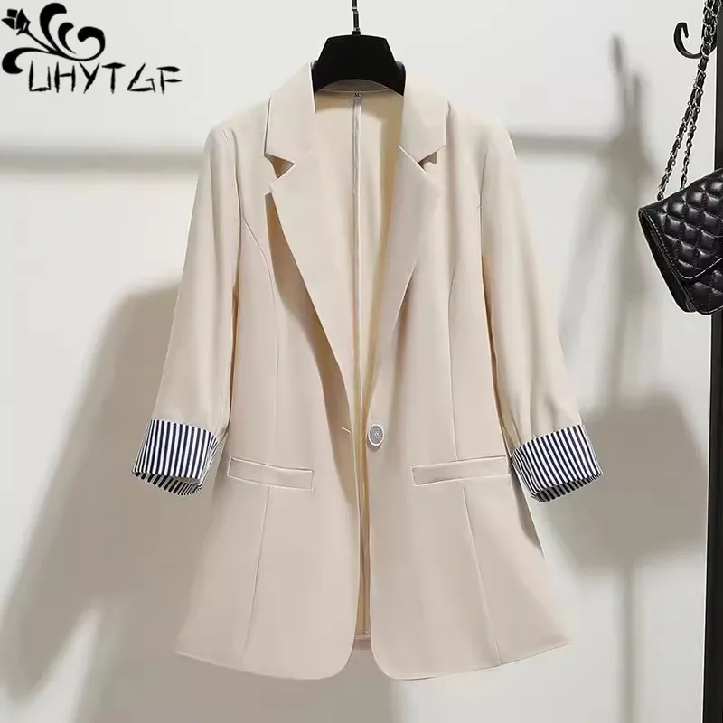 Spring Summer Women's Suit Coat Casual Fashion Small Western-Style Clothes Jacket Female Seven-Point Sleeve Thin Outerwear 2604