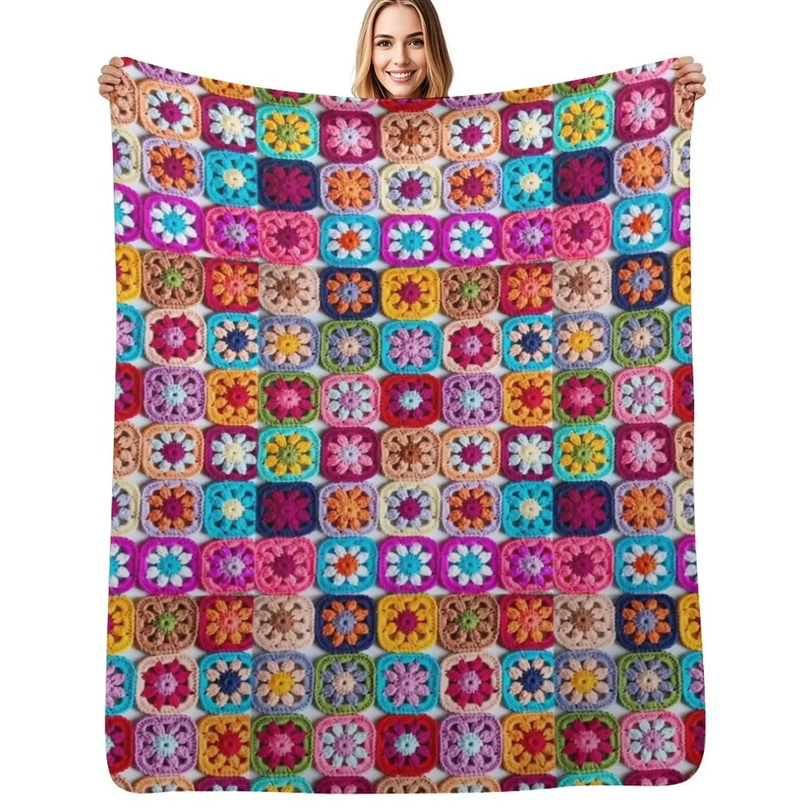 

knitted background granny square Throw Blanket Single Decorative Throw Moving Blanket