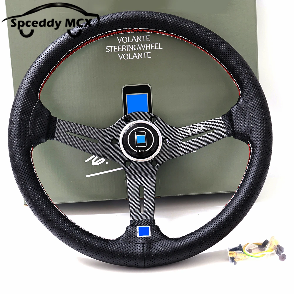 

Spceddy MCX Racing Steering Wheel 14inch 350mm Perforated Leather Concave Drift Carbon Fiber Look Steering Wheel