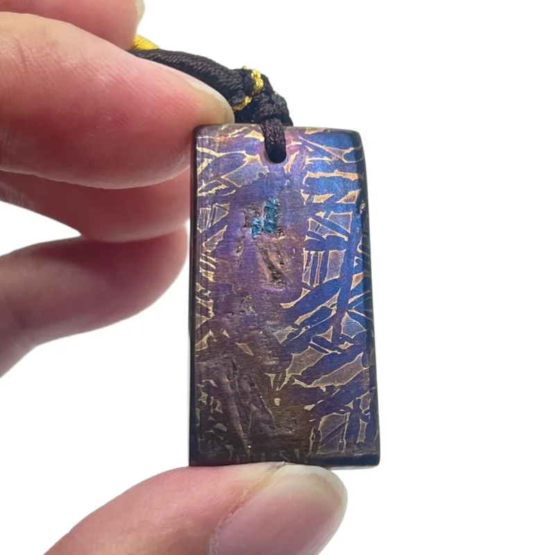 Natural Muonionalusta Meteorite Pendant Rectangle Shape High Temperature Color Iron Meteorite Necklace Collection  -LK331