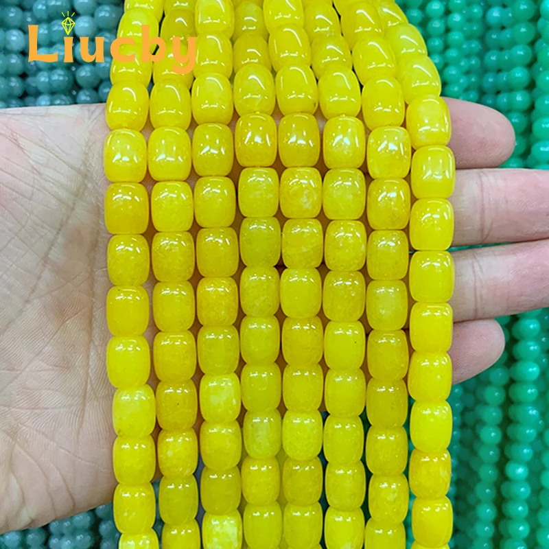 Natural stone Bright yellow Cylindrical circle Beads for Jewelry Making DIY Earrings Necklace Charm Bracelet 15" Strand 9*11MM