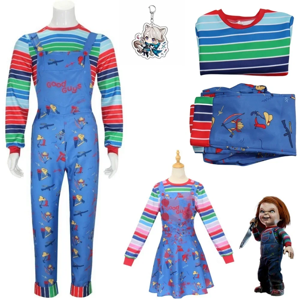 

Traje Chucky Cosplay para homens e mulheres, traje de filme anime Halloween feminino