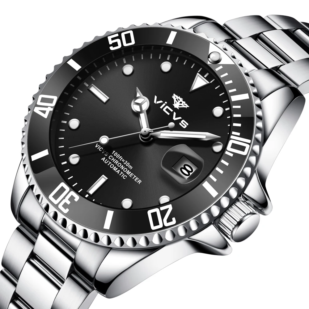 

Vicvs мужские механические часы модный ремешок из нержавеющей стали водонепроницаемые модные деловые часы автоматические механические часы