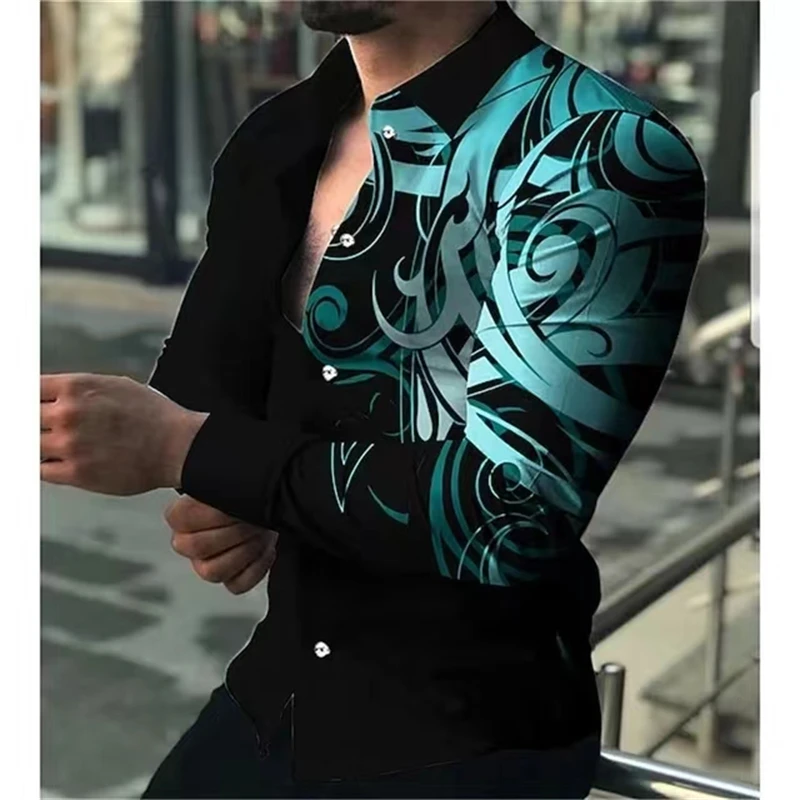 Fashionable Luxury Social Men\'s Shirts Lapel Shirts Casual Printed Long Sleeve Tops Men\'s Extra Large Clothing xs-6xl