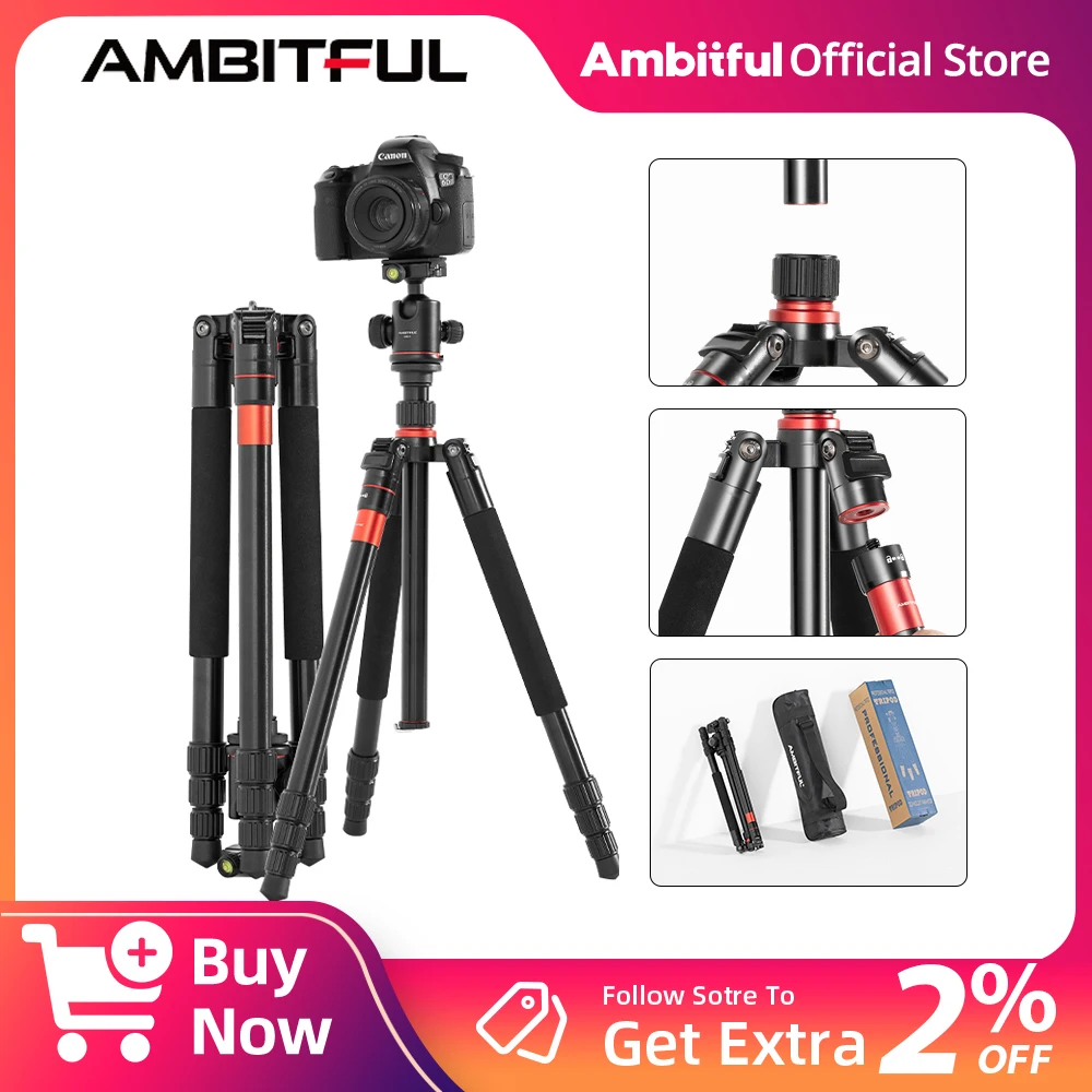 

AMBITFUL GM01 with Holder Clip 360° Ball Head Tripod Monopod Tripe Stand for Video Camera DSLR Travel Canon Sony Nikon Phone