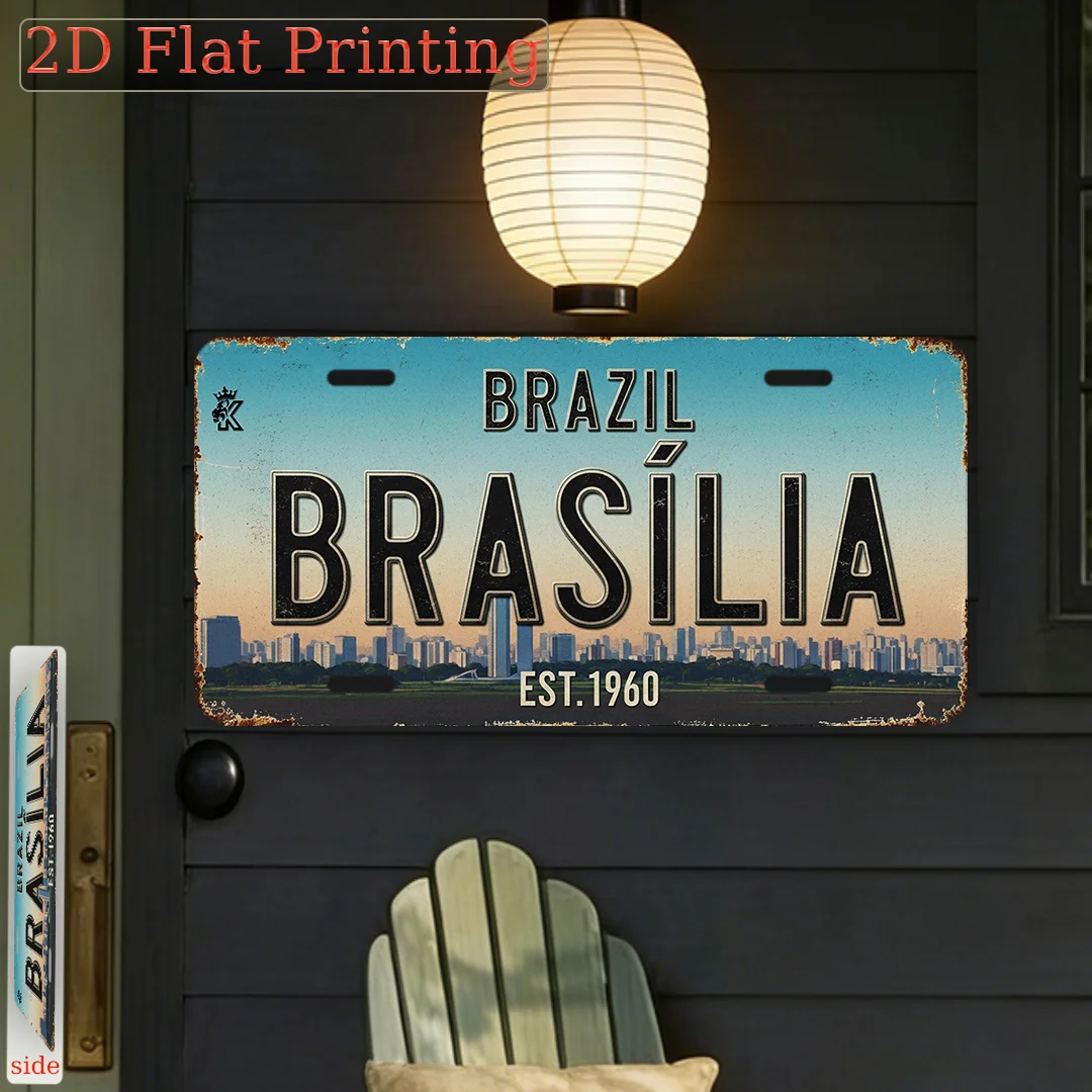 Placa Decorativa Vintage 2D Plana, 1 unidade, Sinalização da Cidade de Brasília (6 Polegadas X 12 Polegadas)