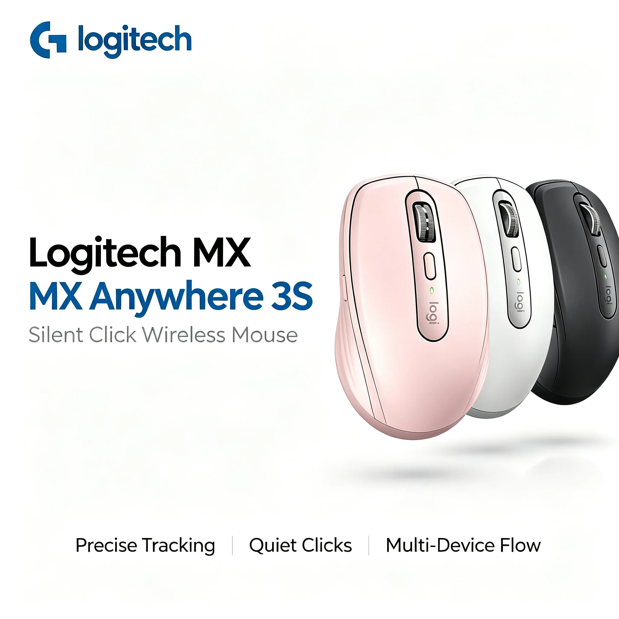 Logitech MX Anywhere 3S Wireless Bluetooth Mouse, Silent Click, Multi-Device Portable Mice for Laptop PC Mac Tablet Office