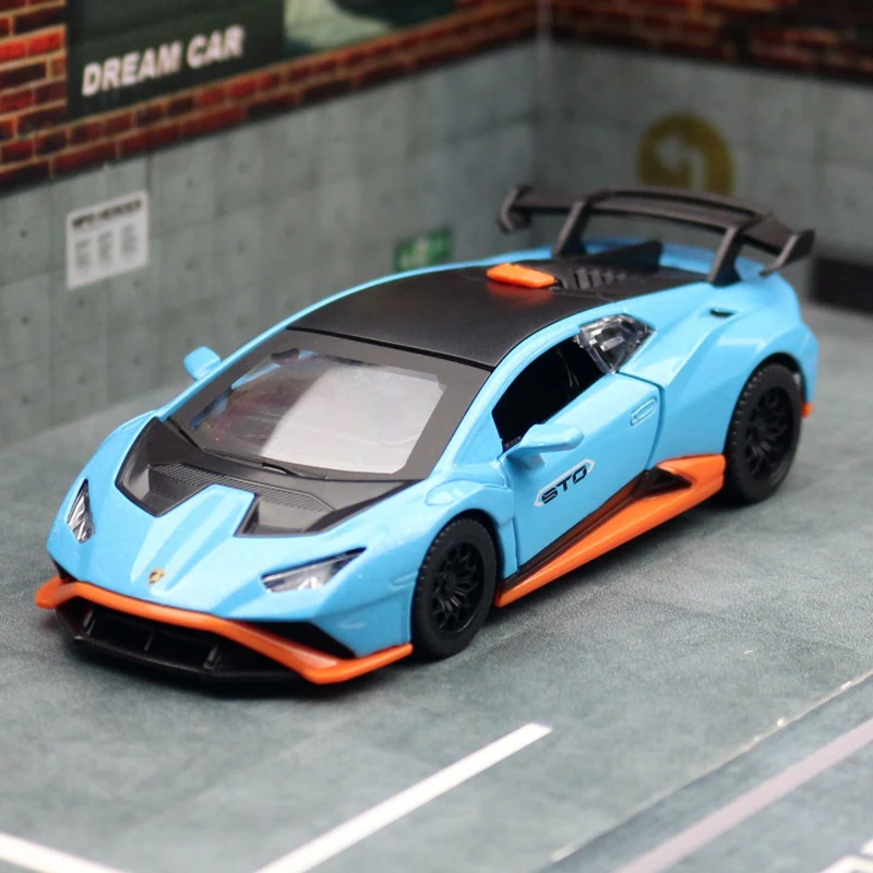 Modèle de voiture de course Lamborghini Huracan Sto en alliage moulé sous pression, simulation de véhicules miniatures, échelle en métal, voiture de sport, cadeau pour enfants, 1/40