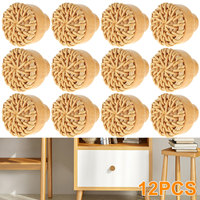 12Pcs Rattan Wooden Drawer Knobs Round Handmade Cabinets Dresser Handles Wood Kitchen Cupboard Wardrobe Door Pulls for Furniture