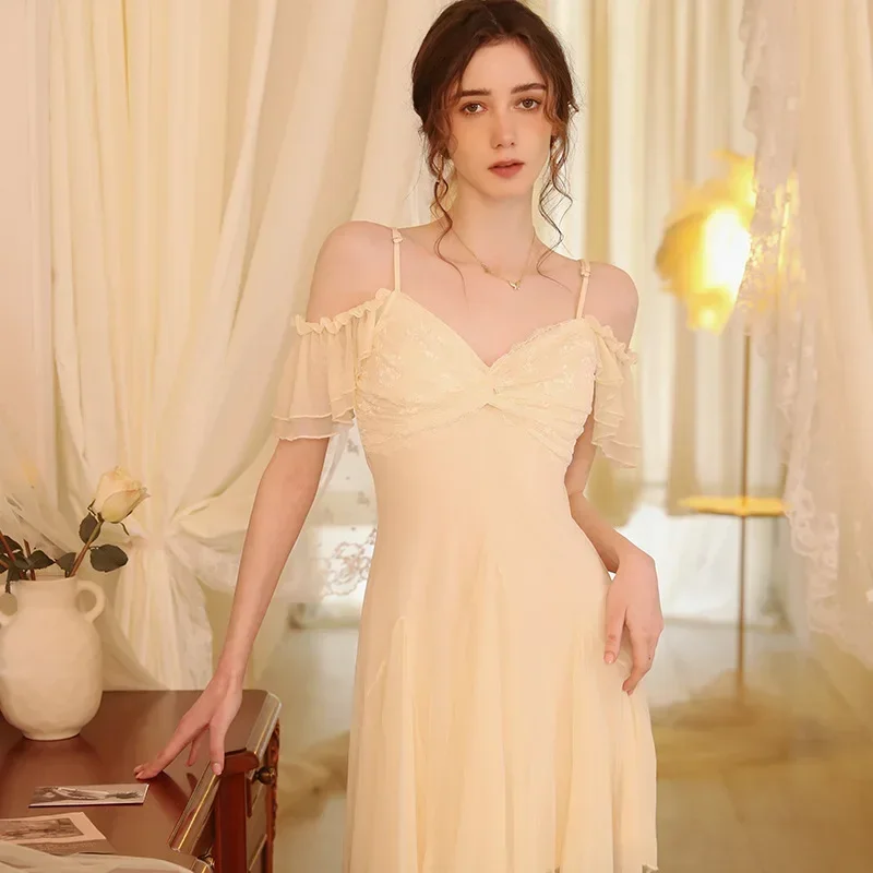 

Summer Cute Lace Nightgown Women Sexy Off Shoulder Short Night Dress Princess Sleepwear Nightwear Fairy Sweet Mini Nightdress