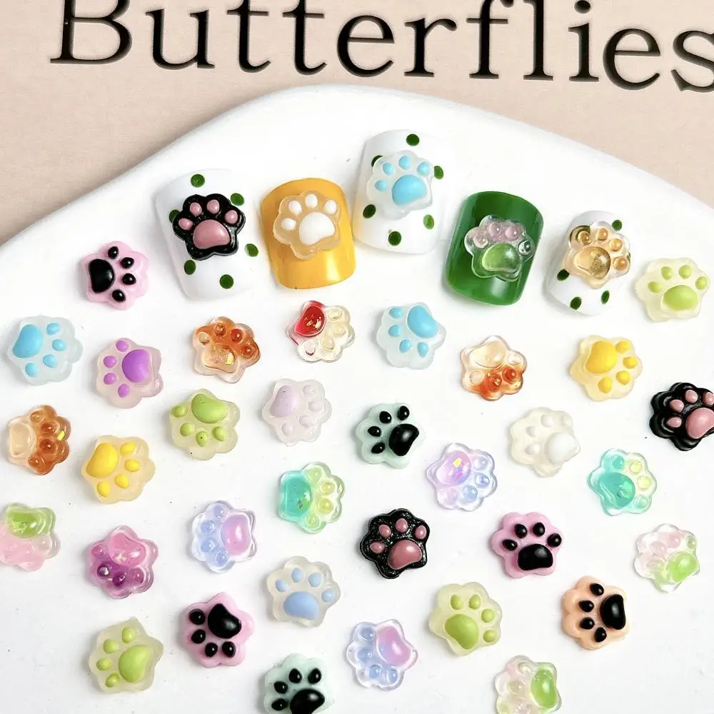 Translucent Frosted Luminous Claw Resin Nail Charms Creative Double Colors Cute Cat Paw Nail Art Decorations DIY Press on Nails