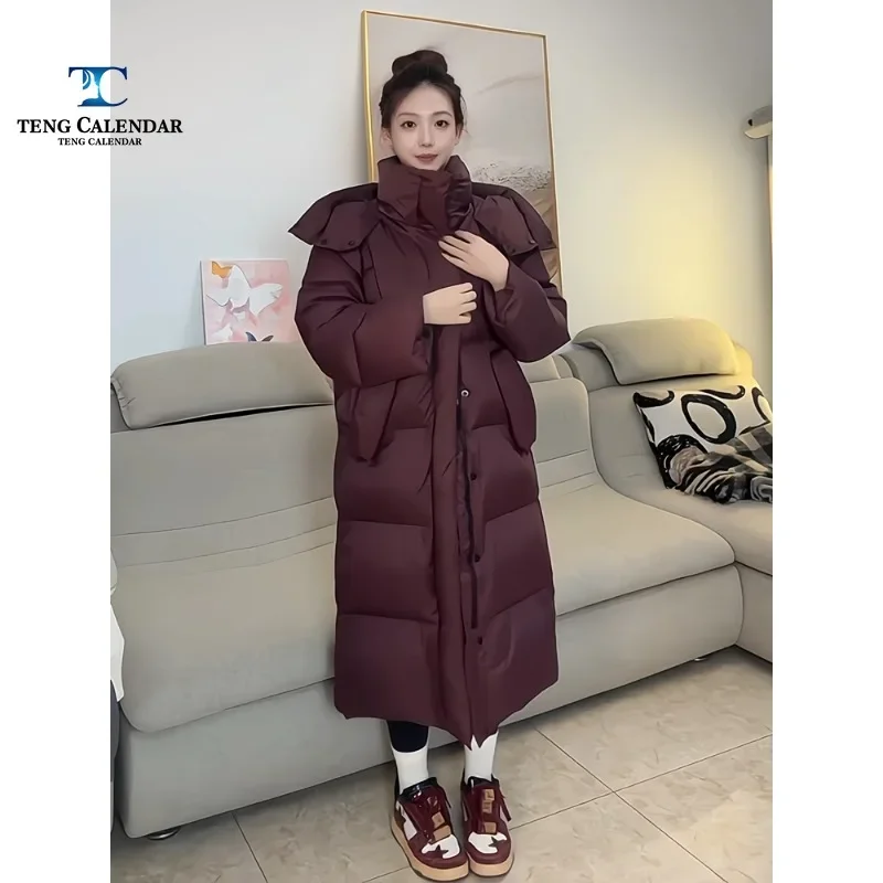 Korean High-end Long Down Cotton Jacket, Thick and Loose Versatile Big Blanket Jacket, Women's Winter 2025 New Style