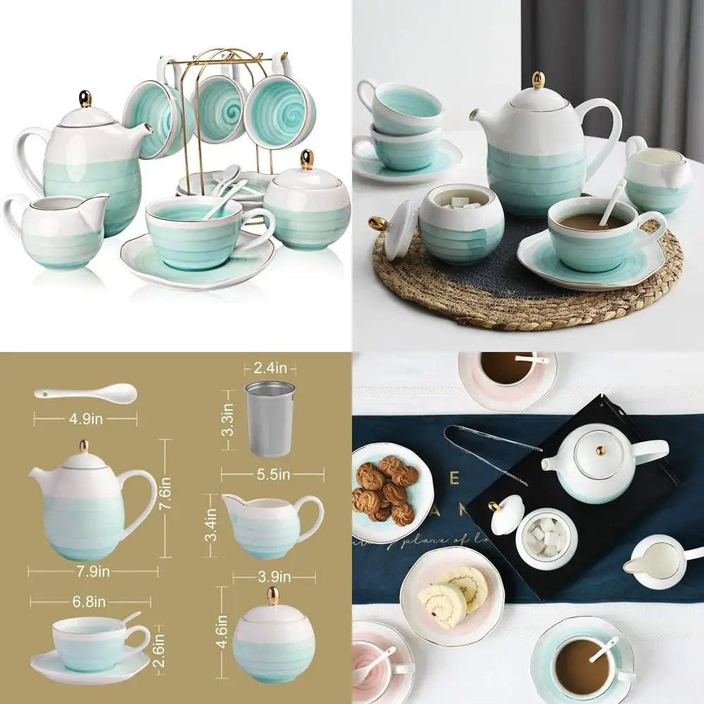 

Современный фарфоровый чайный сервиз с рисунком Blue Nature, 8 унций, 16 предметов, 4 шт., в комплект входит чайник, идеально подходит для домашнего или офисного использования.