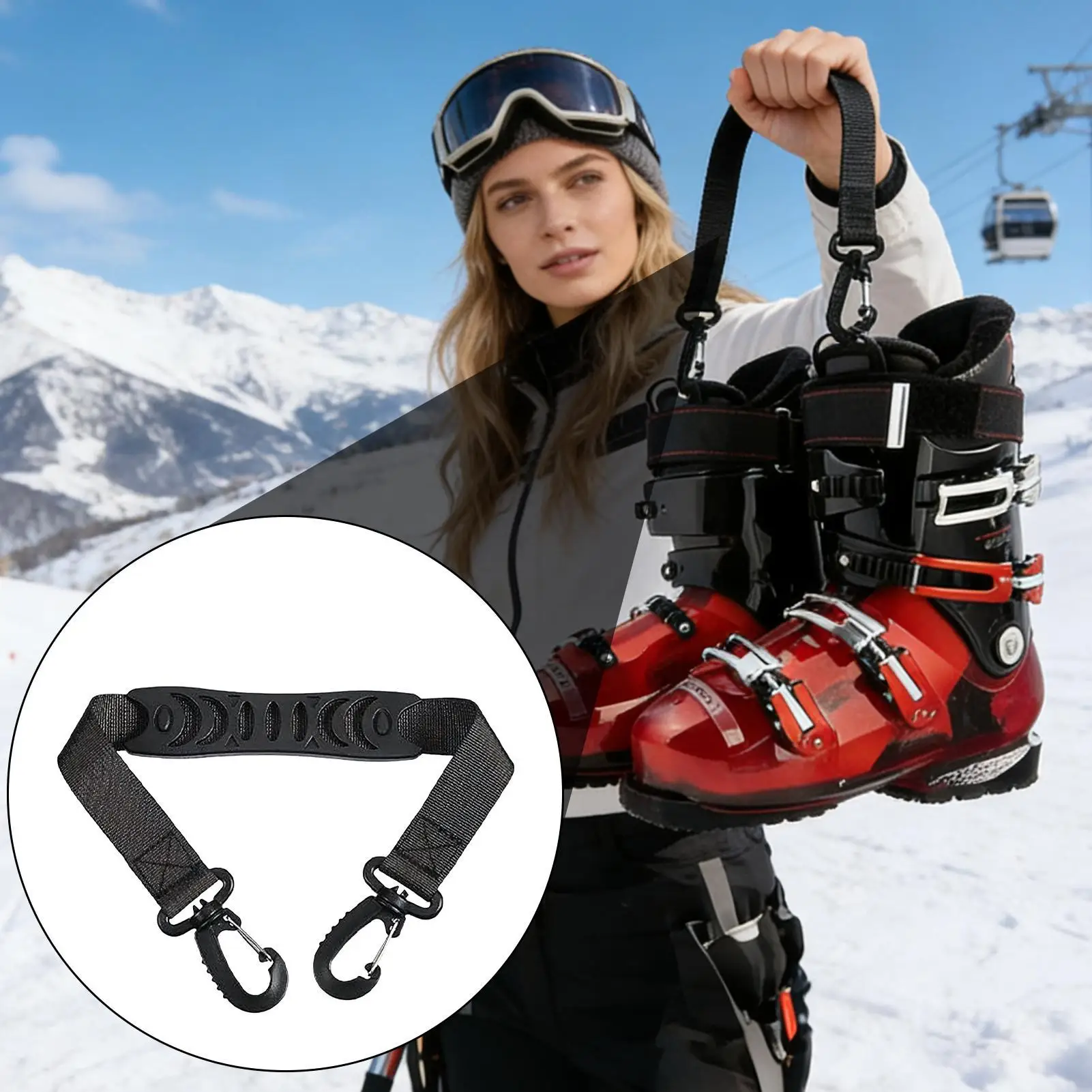 สายรัดรองเท้าสกี อุปกรณ์สะพายไหล่ สายรัดสำหรับใส่รองเท้าสกี สำหรับผู้หญิง ผู้ชาย ใช้สำหรับเดินทางกลางแจ้ง ตั้งแคมป์ เดินป่า ปั่นจักรยาน ขี่มอเตอร์ไซค์