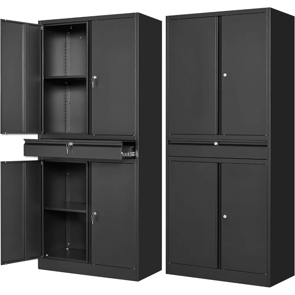 

Metal Garage Storage Cabinet with Drawer,4 Door Tool Cabinet with Lock-2 Adjustable Shelves for Garage Home Office Utility Room