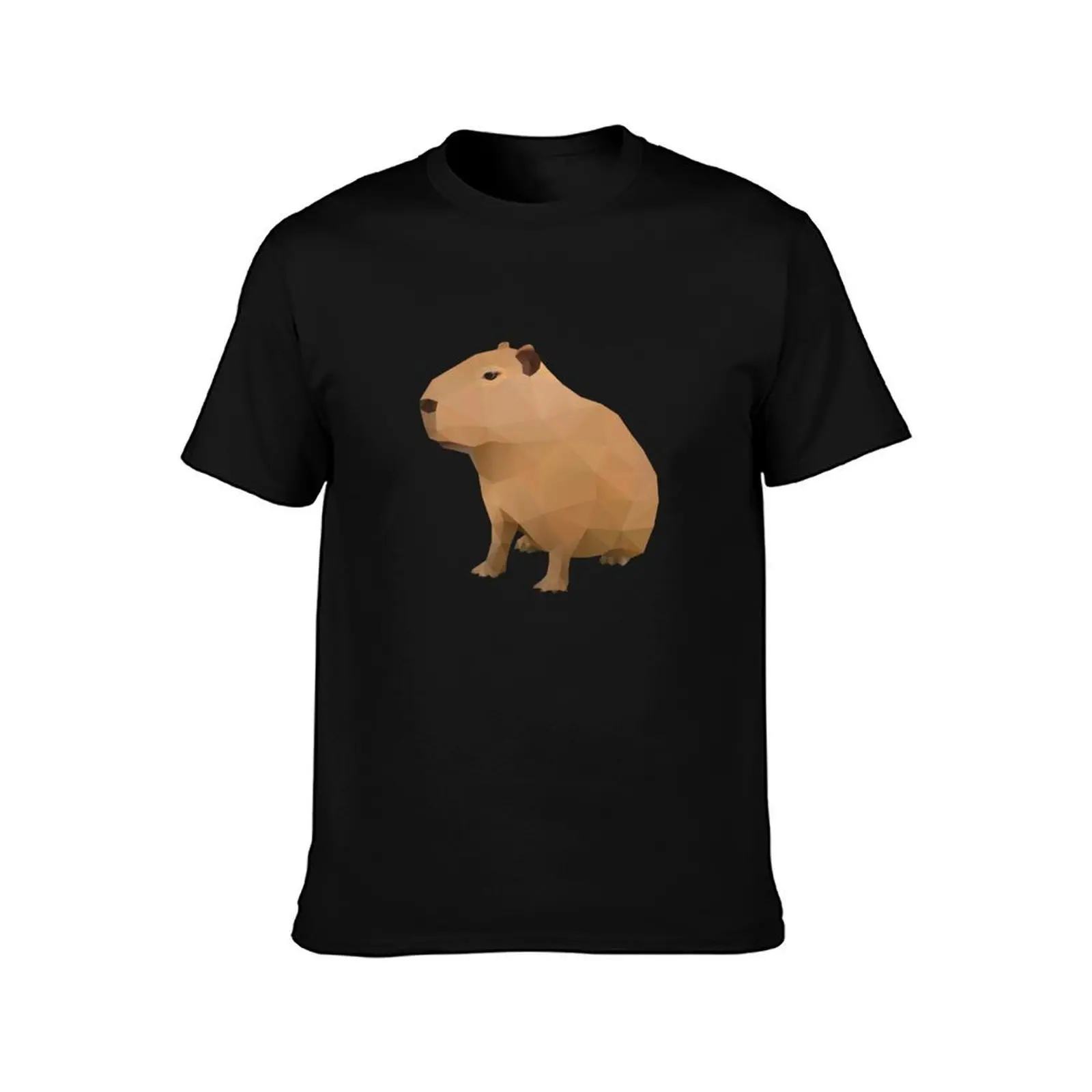 Capybara Polygon Art T-Shirt, Summer Casual Cotton Tee, Oversized Streetwear Tops, Vintage Graphic Print, Loose Fit Short Sleeve