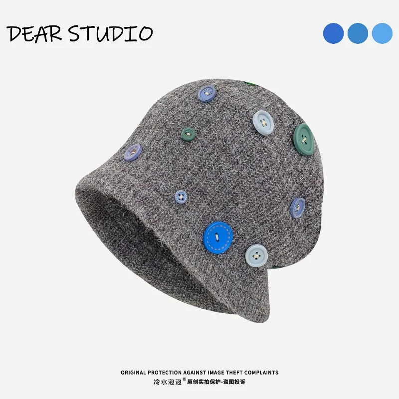 Koreanisches Nischendesign: Bunte Knopf-Strickmützen für Männer und Frauen im Herbst und Winter, warme Ohrenschutz-Kältemütze – Detail 5
