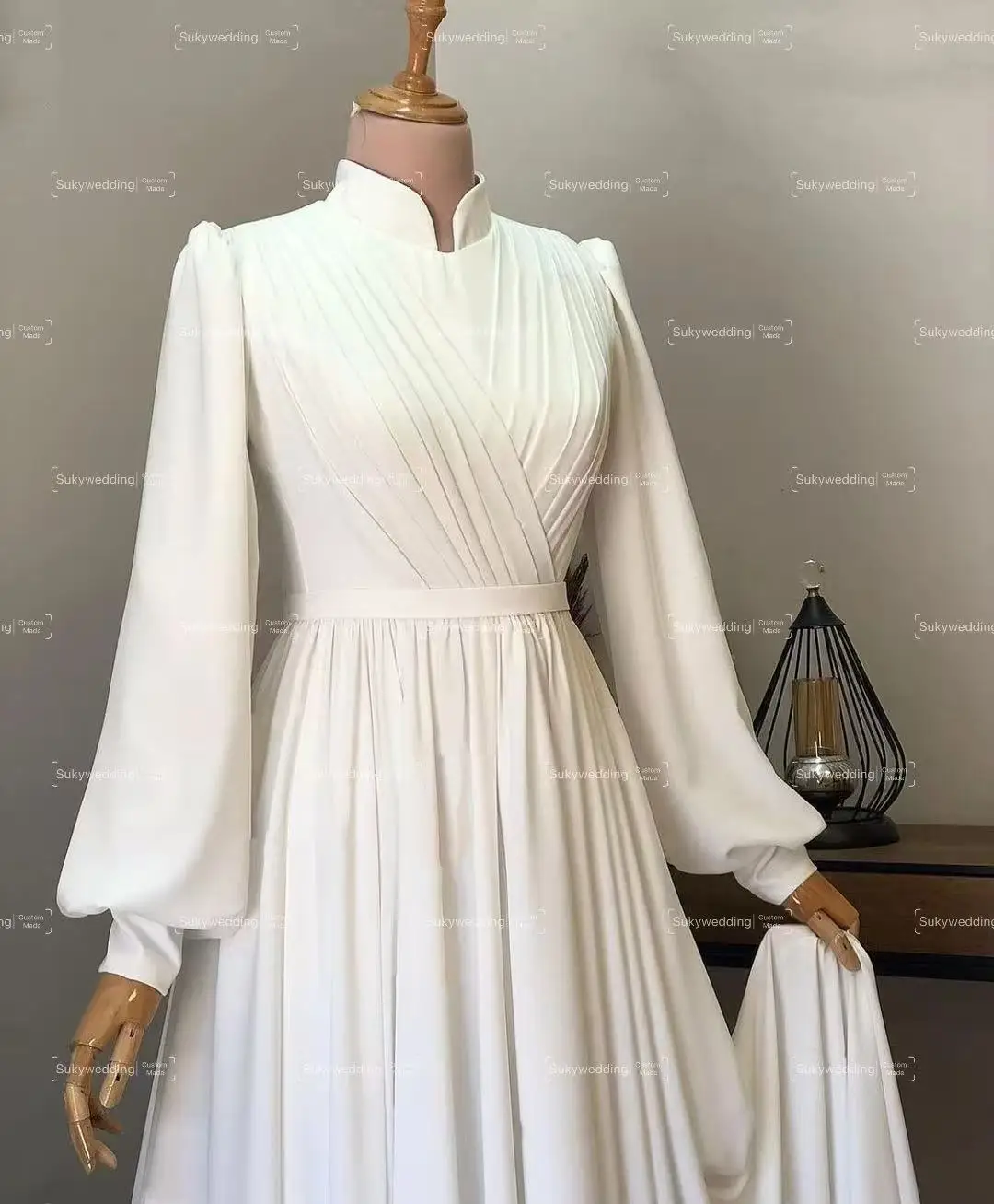 Robe de Mariée Musulmane en Mousseline de Soie à Manches sulf, Hijab Islamique à Col Haut, pour les Patients, Personnalisée