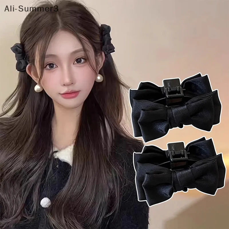 2Pcs Schwarz Bogen Kleine Haar Klaue Frauen Mädchen Haar Greifen Clip Seite Clip Stirn Pony Haar Styling Clip Süße kopfschmuck