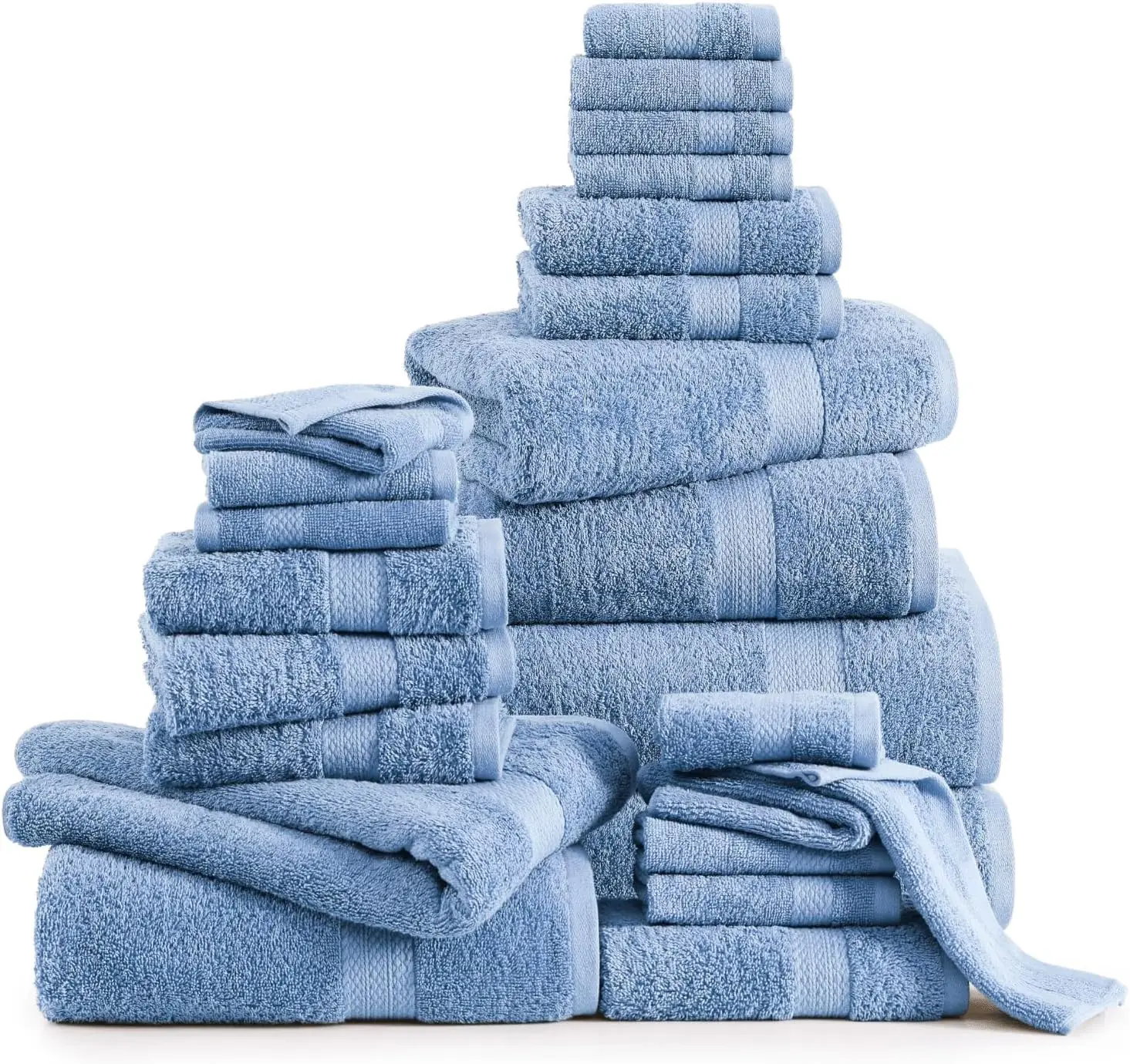 

24 Piece Bath Towel Set - Premium 100% Cotton Towels, 4 Bath 6 Hand 8 Wash Cloths Fingertip for Bathroom